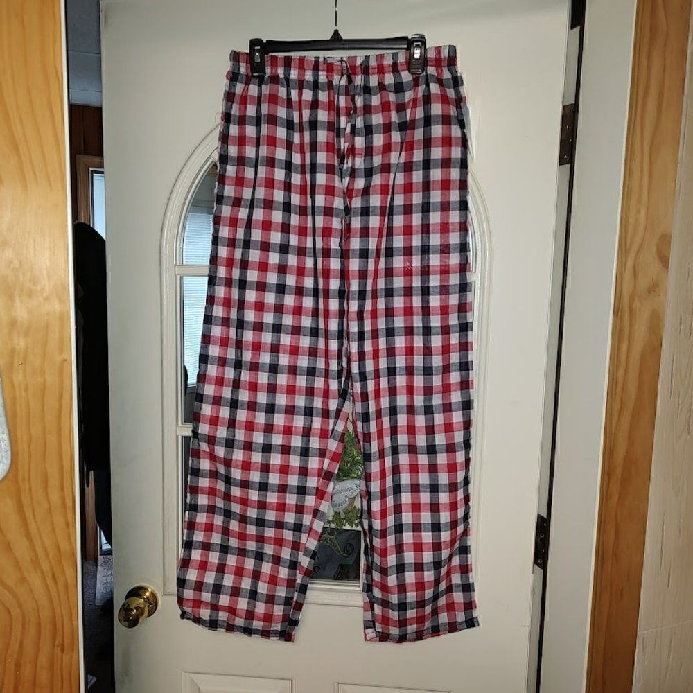 New 7 Apparel Red White Blue Checked Lightweight Woven Lounge Pants Men's L
